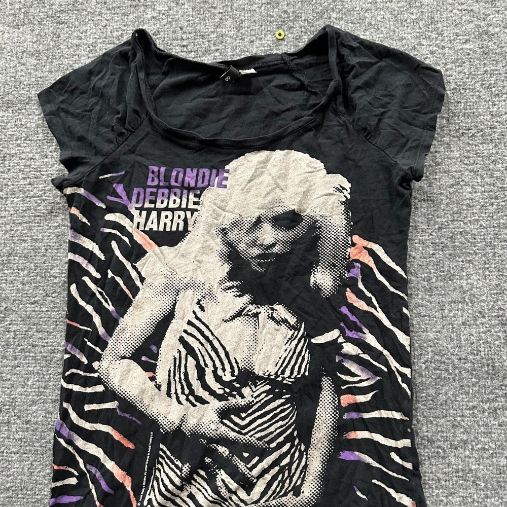 H&M T-Shirt Womens Size 8 Black Blondie Debbie Harry Band Graphic Cotton Scoop